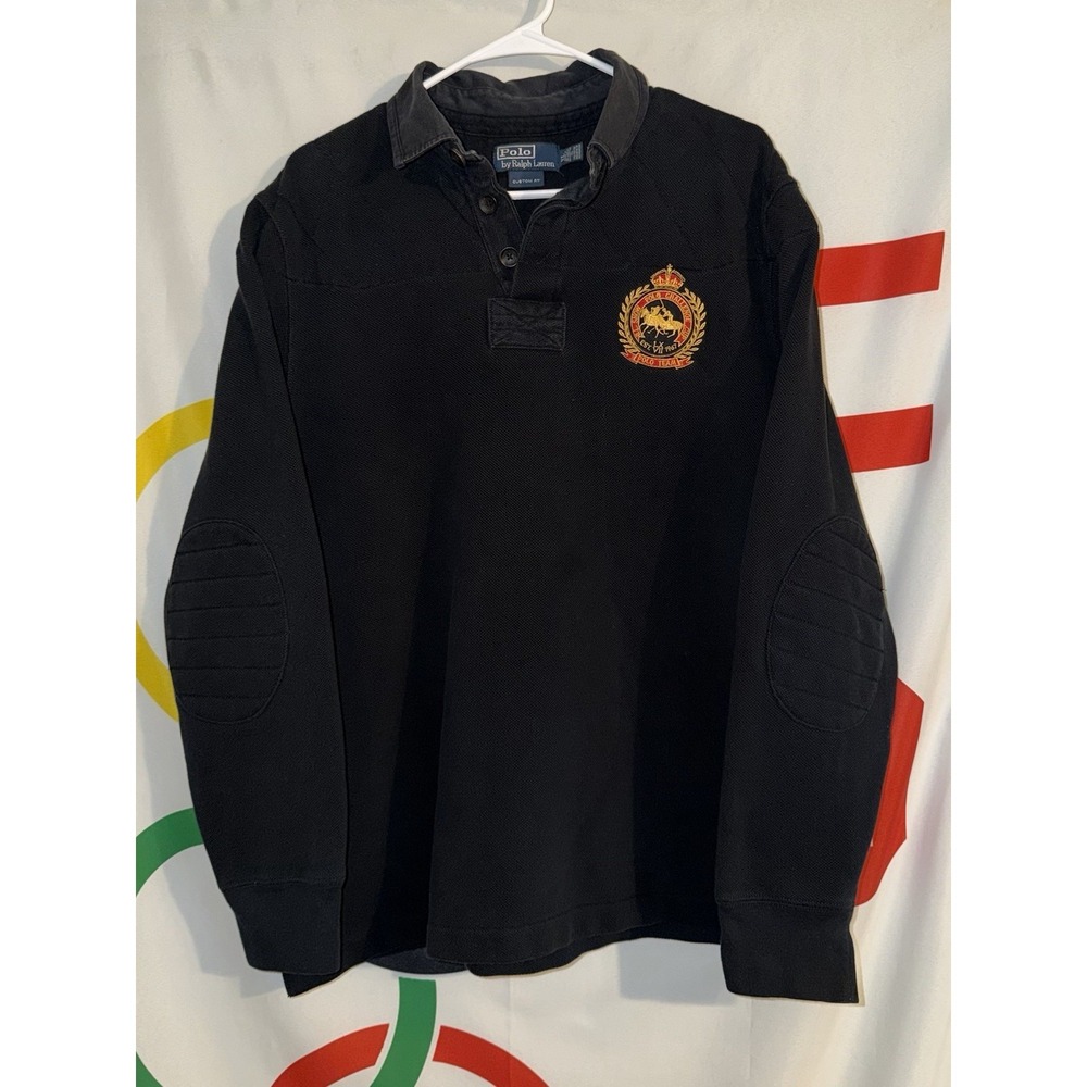 Vintage Polo Ralph Lauren Rugby Shirt XL Snow Challenge Cut Black Long Sleeve